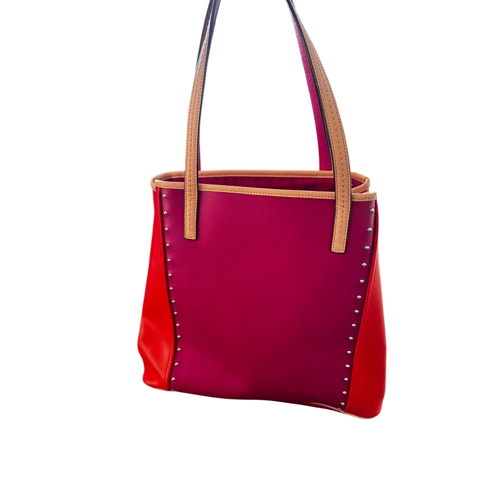 Coach Metro F31325 Magenta Orange Saffiano Leather Colorblock Studs Tote 12x13x6 - Picture 10 of 15